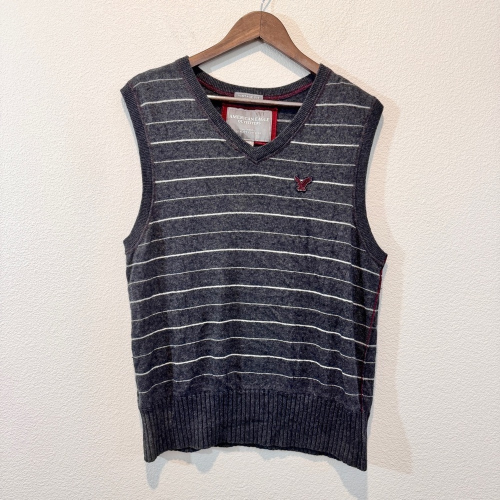 American Eagle Y2K Dark Academia Preppy Grunge Striped Sweater Vest Mens L
